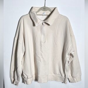 PINK Victoria Secret Cream White Sweater 1/4 zip Logo on Back XL